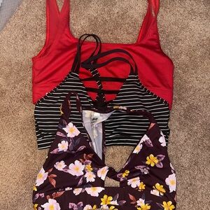 Victoria's Secret Red, Black, and Floral Camisole Trio